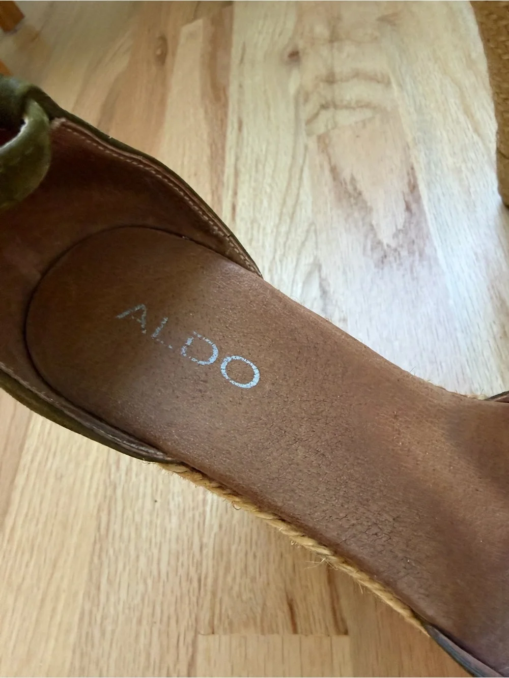 Aldo Olive Green Suede Espadrille Wedge Sandals with Ankle Strap
